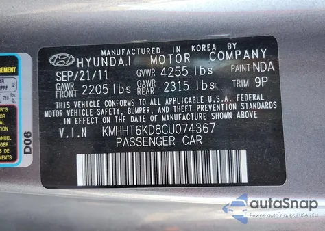 2012 Hyundai Genesis Coupe 2.0T из США, поврежденный, VIN KMHHT6KD8CU074367